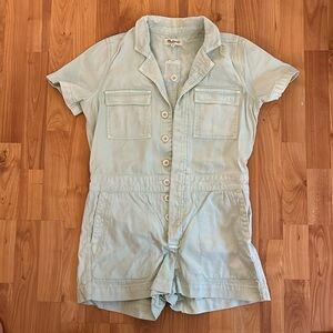 Madewell mint green button romper, S